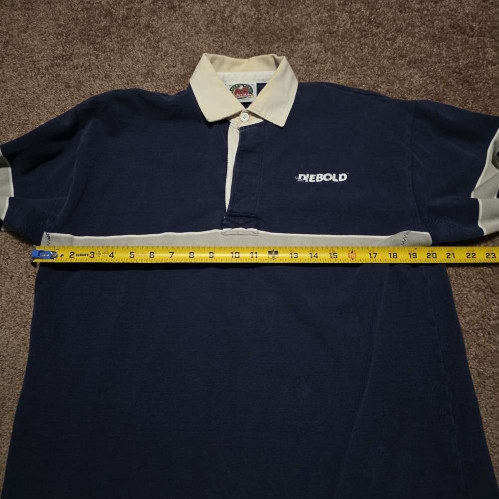 Barbarian Rugby Polo Shirt Mens Medium Navy Gray Diebold Embroidered Long Sleeve - Picture 9 of 11